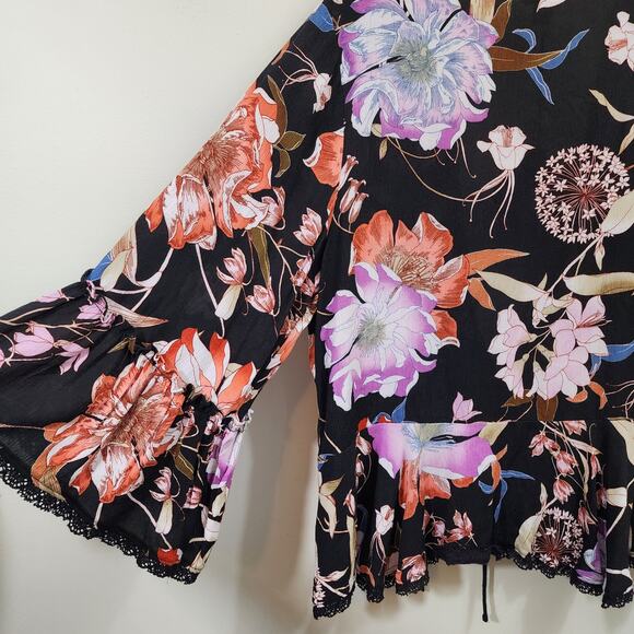 Knox Rose NWT tie front 3/4 bell sleeve floral print coverup woman's size small - Picture 12 of 13